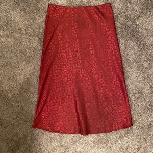 Red leopard metallic midi skirt